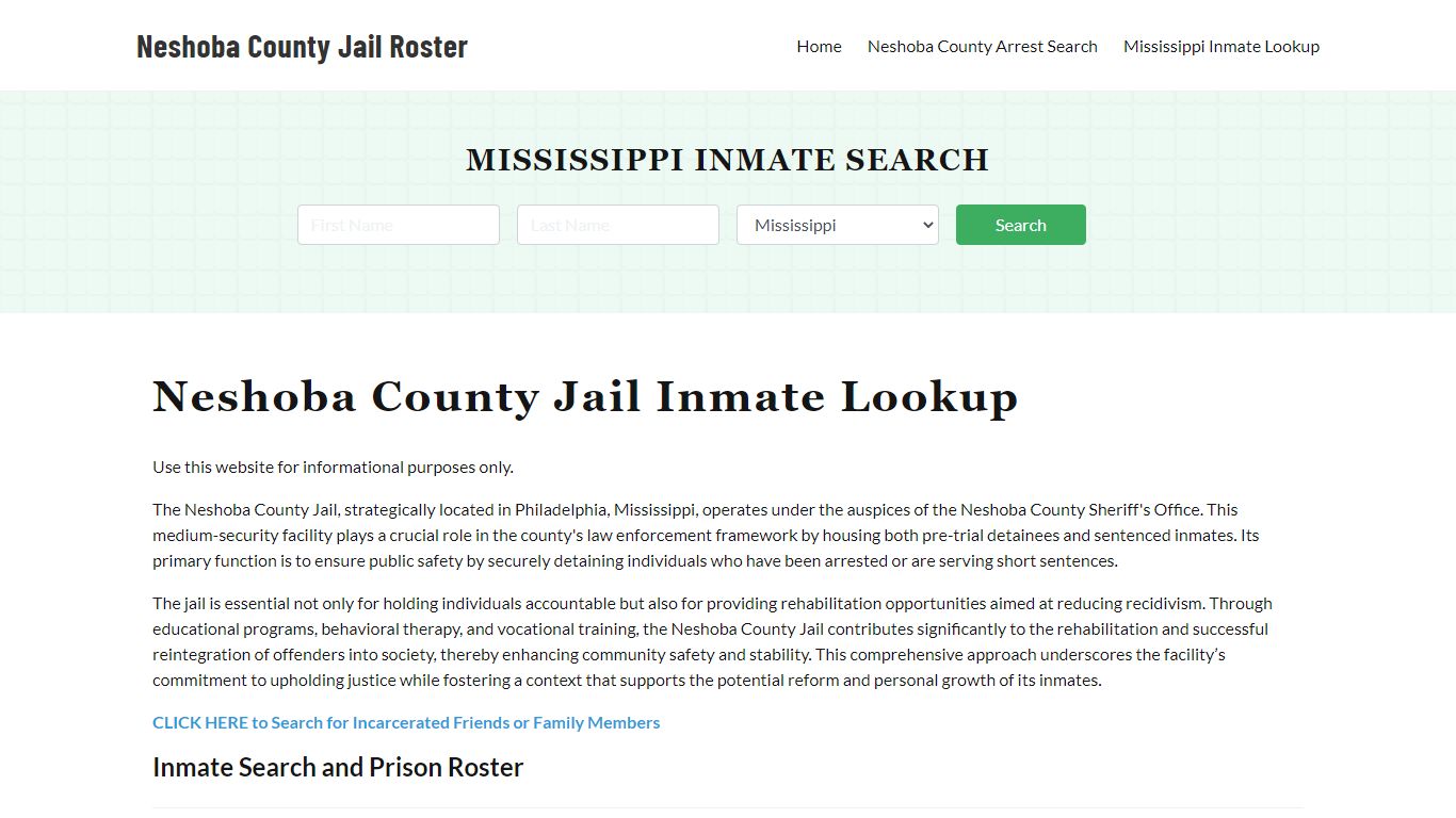 Neshoba County Jail Roster Lookup, MS, Inmate Search